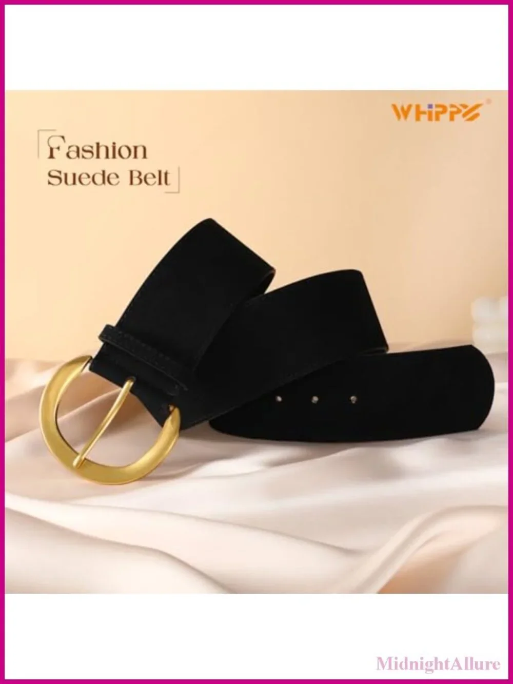 Women's Wide Faux Suede Belt with Gold Buckle Adjustable Fashion Dress Belt